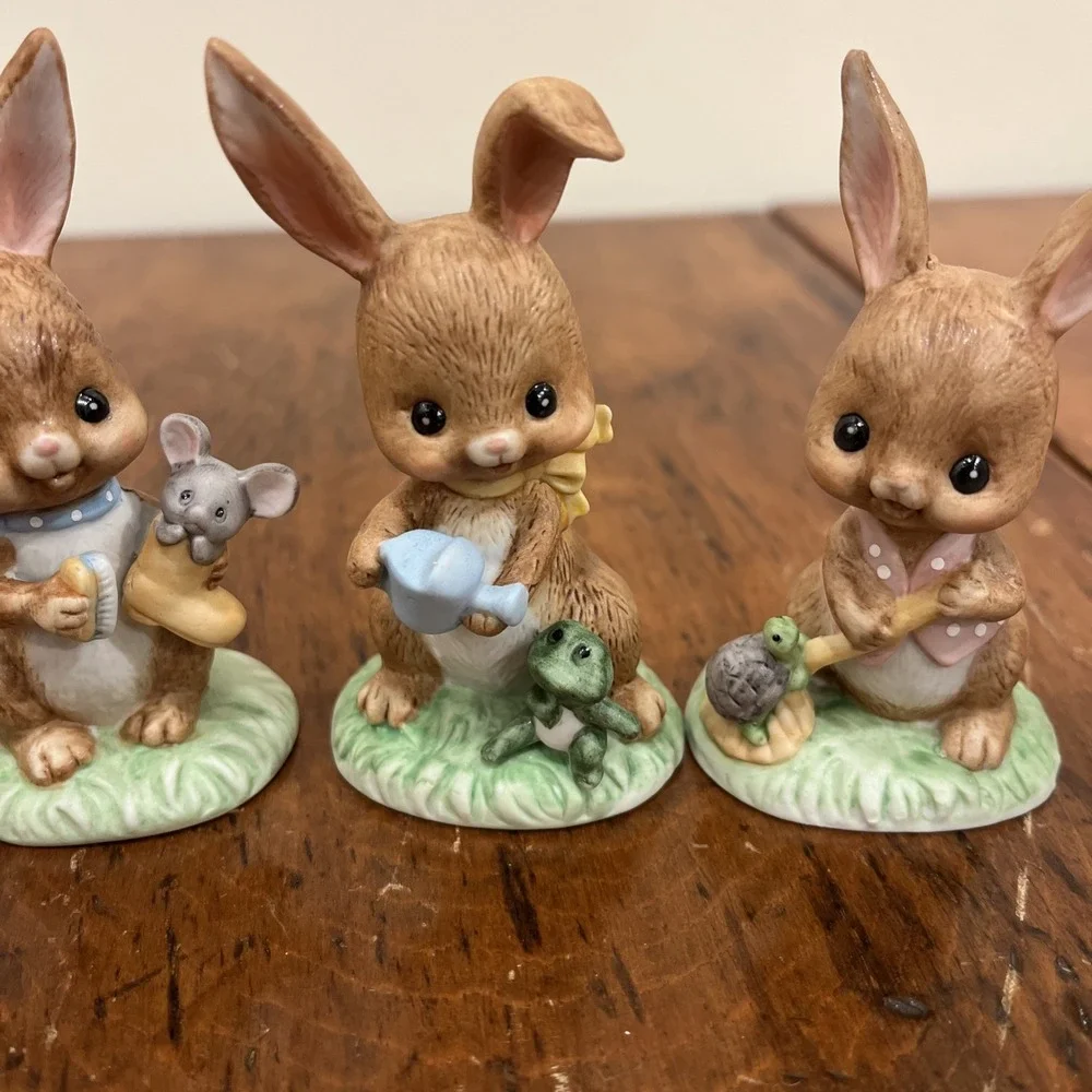 Vtg‎ 6 1980's Lefton Boy and Girl Bunnies Bunny Easter Eggs Figurines #05444
